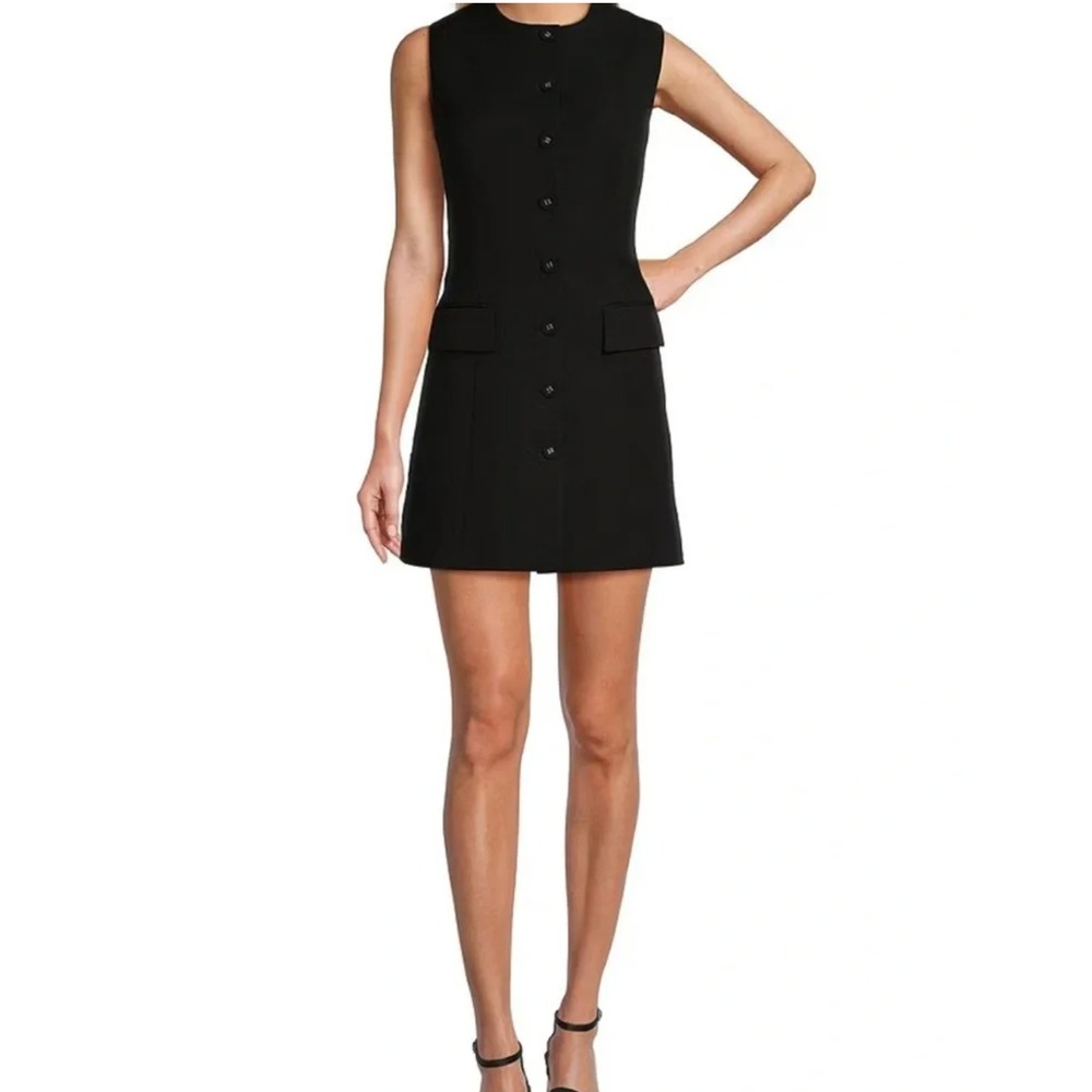 Antonio Melani Gianna Round Neck Sleeveless Button Front Dress Black Womens Sz 4